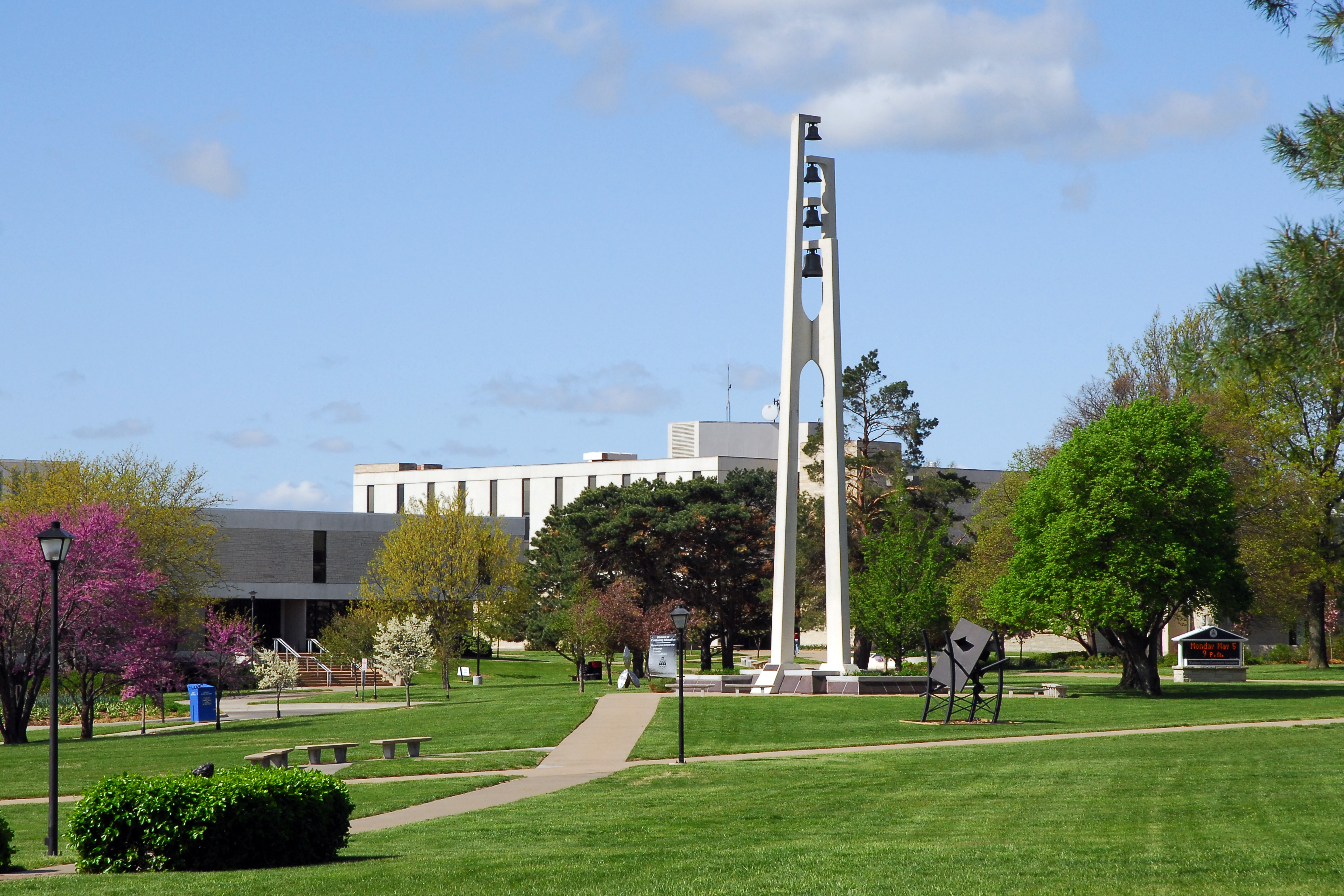 Kuehne Bell Tower on a clear spring day