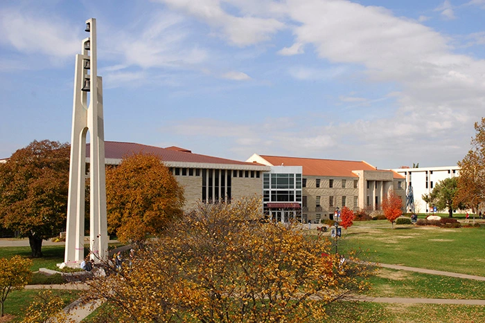 Kuehne Bell Tower on a clear fall day.