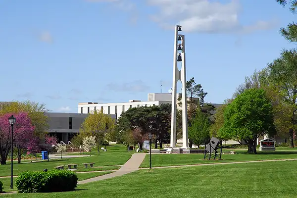 Kuehne Bell Tower on a clear spring day