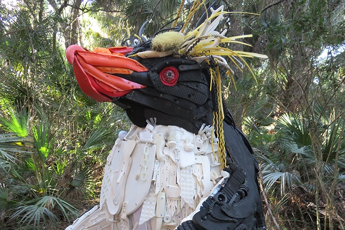 Zorabelle, the rockhopper penguin, is a Washed Ashore sculpture at Washburn in Summer 2026.